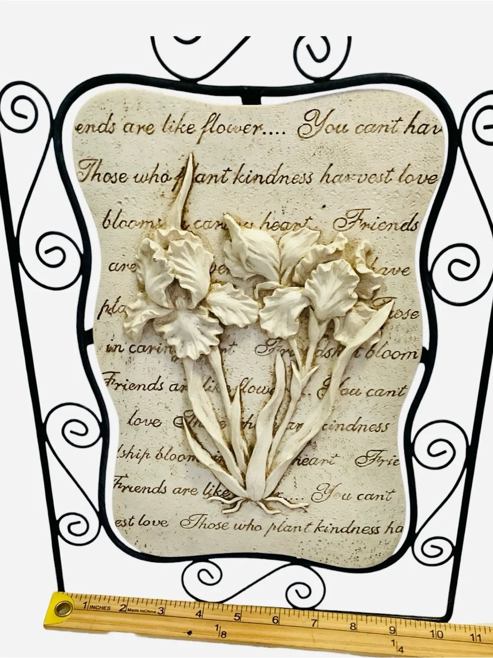 Cheri Blum Iris Wall Plaque Sculpted Resin Floral Art Scroll Metal Frame